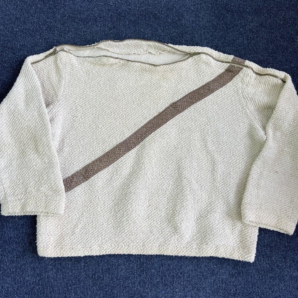 Vintage 80s Abstract Sweater Mens Large Crewneck Full Zipper Knit Pullover